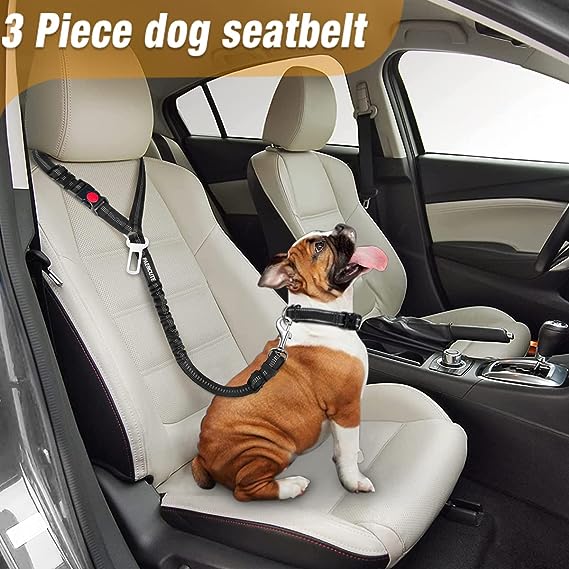 3 Piece Set Dog Seat Belt Retractable Dog Car Seatbelts Adjustable Pet Seat Belt for Vehicle Headrest Restraint Adjustable Heavy Duty & Elastic & Durable Car Harness for Dogs