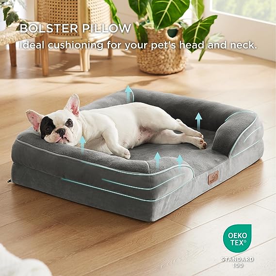 Bedsure Orthopedic Dog Bed for Medium Dogs - Waterproof Dog Sofa Bed Medium, Supportive Foam Pet Couch Bed with Removable Washable Cover, Waterproof Lining and Nonskid Bottom, Grey