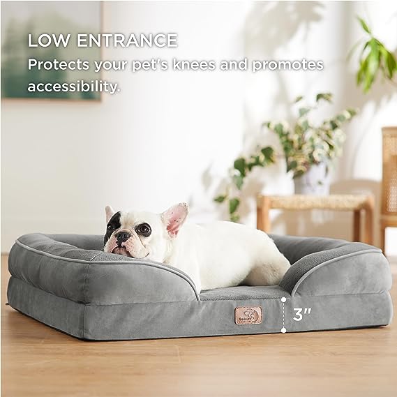 Bedsure Orthopedic Dog Bed for Medium Dogs - Waterproof Dog Sofa Bed Medium, Supportive Foam Pet Couch Bed with Removable Washable Cover, Waterproof Lining and Nonskid Bottom, Grey