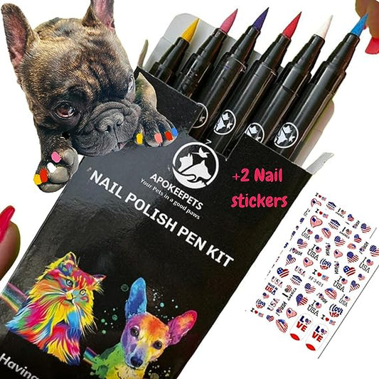 APOKEEPETS – Pet Dog Nail Polish Pen Kit 6 un + Free Nail Art Sticker! Grooming Supplies, Quick-Drying, Safe for Pets, Dogs, Cats, Birds, Art pet Supplies, Ideal Gifts for Dogs Accessories