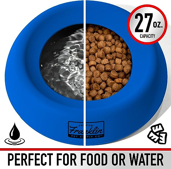 Franklin Pet Supply Travel Pet Silicon Bowl 27oz. – No Spill – BPA Free – Splash Proof – for Water and Food – Travel Smart Design – Portable Car Design – for Larger Dogs,Blue