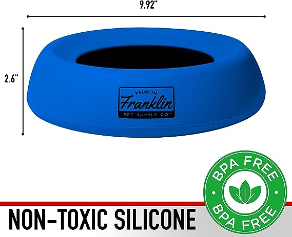 Franklin Pet Supply Travel Pet Silicon Bowl 27oz. – No Spill – BPA Free – Splash Proof – for Water and Food – Travel Smart Design – Portable Car Design – for Larger Dogs,Blue