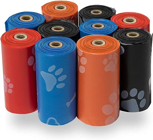 Best Pet Supplies Dog Poop Bags for Waste Refuse Cleanup, Doggy Roll Replacements for Outdoor Puppy Walking and Travel, Leak Proof and Tear Resistant, Thick Plastic - Assorted Colors, 150 Bags