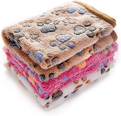 1 Pack 3 Blankets Super Soft Fluffy Premium Fleece Pet Blanket Flannel Throw for Dog Puppy Cat Paw Brown/Pink/White Small(23x16 inch)